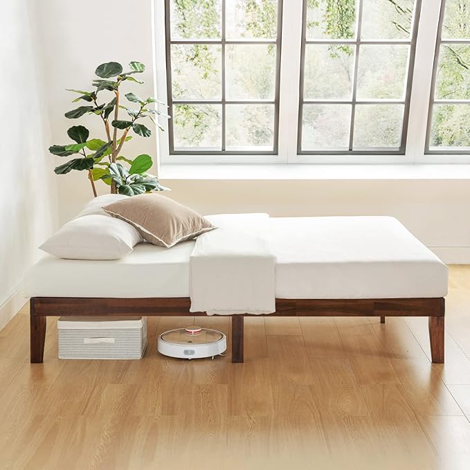 Mellow 12" Solid Wood Platform Bed Frame with Classic Wooden Slat (No Box Spring Needed), King, Espresso