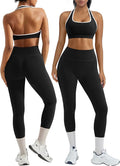 OMKAGI 2 Piece Workout Sets for Women Halter Sports Bras Gym Sets Booty Leggings Outfits
