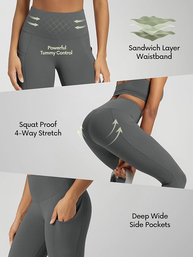 ODODOS Women's High Waisted Yoga Leggings with Pockets, Tummy Control Non See Through Workout Athletic Running Yoga Pants