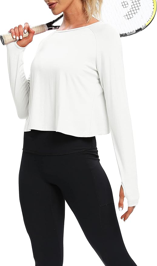 Bestisun Long Sleeve Workout Running Shirts Athletic Yoga Gym Crop Tops for Women