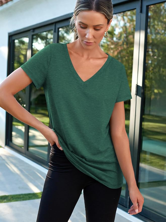 AUTOMET T-Shirts Short Sleeve V Neck Tees Tops for Women Fashion Trendy Lightweight Soft Casual Summer Outfits Clothes 2026