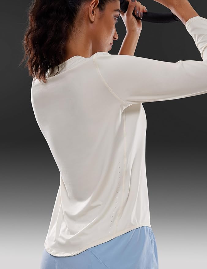 CRZ YOGA Lightweight Workout Long Sleeve Shirts for Women - Gym Running Fall Athletic Training T-Shirts High Neck Tops