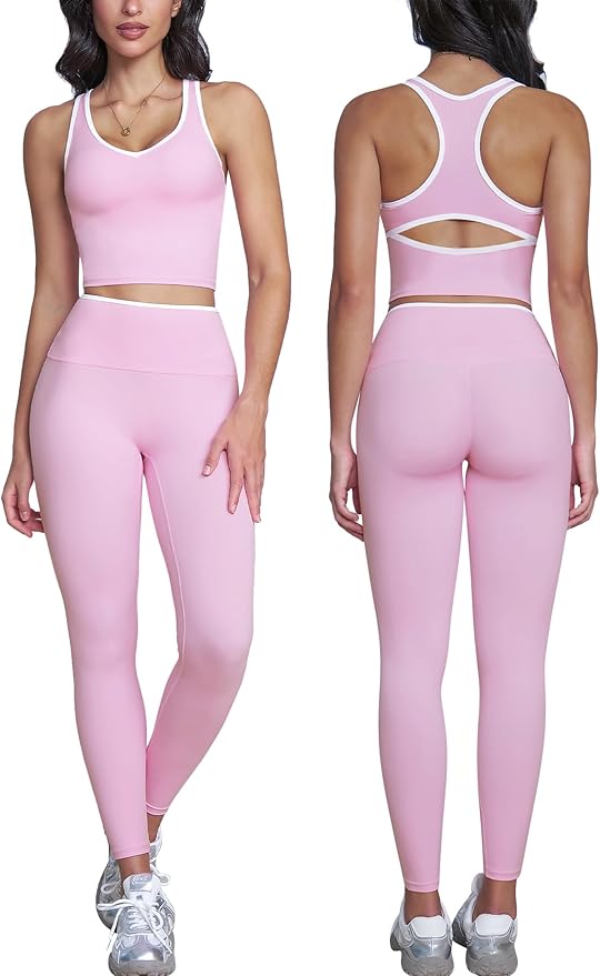 ABOCIW Womens Color Block Workout Sets Racerback Tank Top High Waist Leggings Gym Set Yoga Pilates Outfits