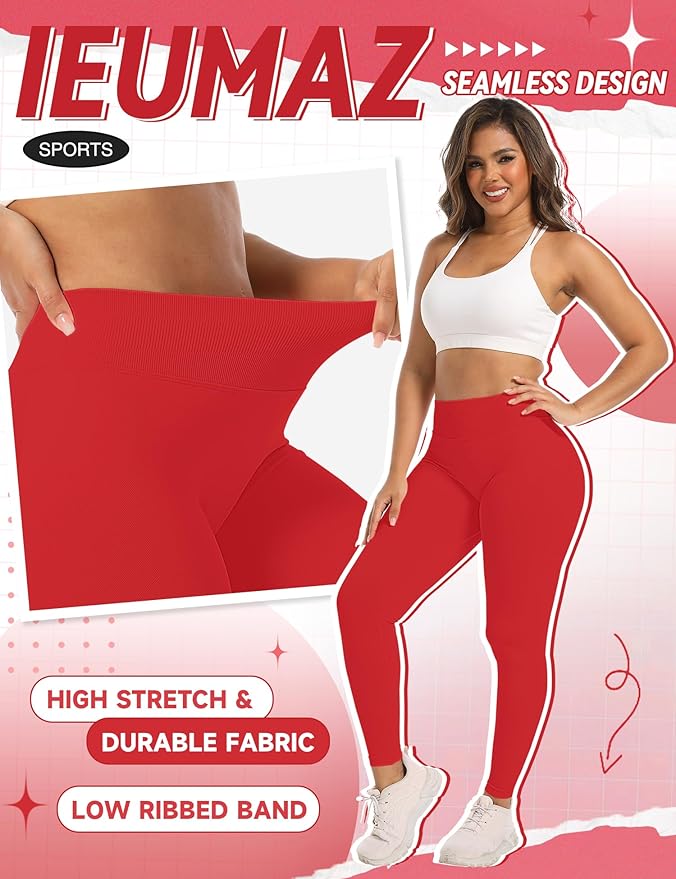 Ieumaz Scrunch Butt Lifting Leggings for Women Gym Seamless Workout Leggings Mid Low Waist Tummy Control Yoga Pants