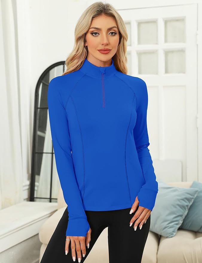 LOMON Women's Long Sleeve Athletic Tops Quarter Zip Workout Shirts Turtle Neck Fall Compression Shirt with Thumb Hole