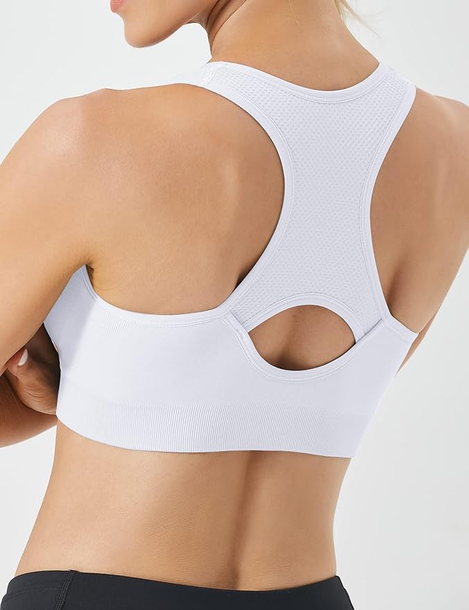 FITTIN Racerback Sports Bras for Women - Padded Comfortable Seamless Support for Yoga Workout Gym - for Plus Size Large Bust