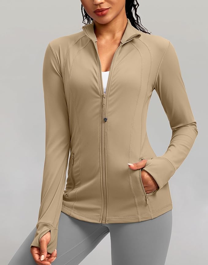 Women's Workout Jackets with 4 Pockets Zip Up Slim Fit Soft Fall Jacket for Yoga Running Athletic