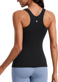 CRZ YOGA Butterluxe High Neck Tank Tops for Women - Racerback Workout Padded Yoga Athletic Camisole with Built in Bra