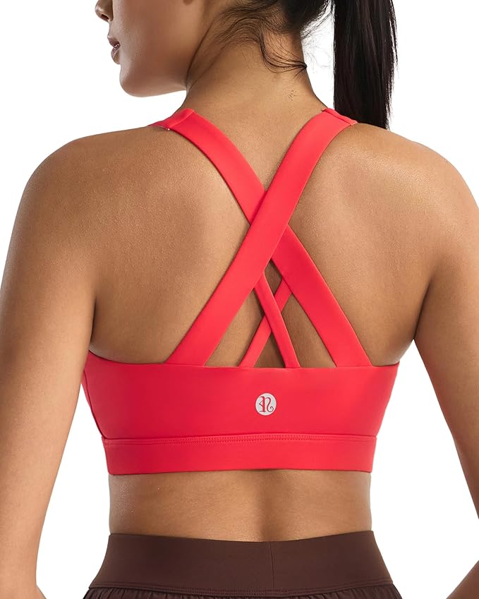RUNNING GIRL Sports Bras for Women,Padded Strappy Sports Bras Criss-Cross Back Medium Support Sports Bras with Removable Cups