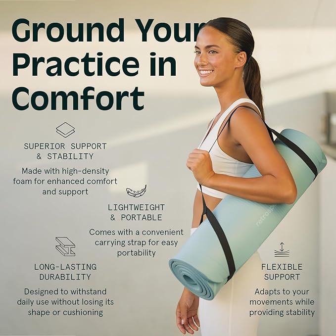 Retrospec Solana Yoga Mat Thick 1/2in Non-Slip Workout Mat with Nylon Strap - 72x24in Exercise Mat for Pilates, Stretching & Fitness - BPA Free, Easy Clean
