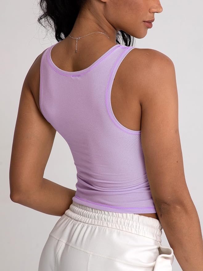 Danysu Women Rib Tank Top Padded Workout Top Square Neck Crop Tank Fitted Basic Cami Tops