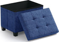 Ornavo Home Storage Ottoman Small Rectangle Ottoman with Legs, Foot Rest Stool Seat, Load up to 600 LB, for Living Room, Bedroom, Home Office, Dorm - 12 x 16 x 12, Navy Blue