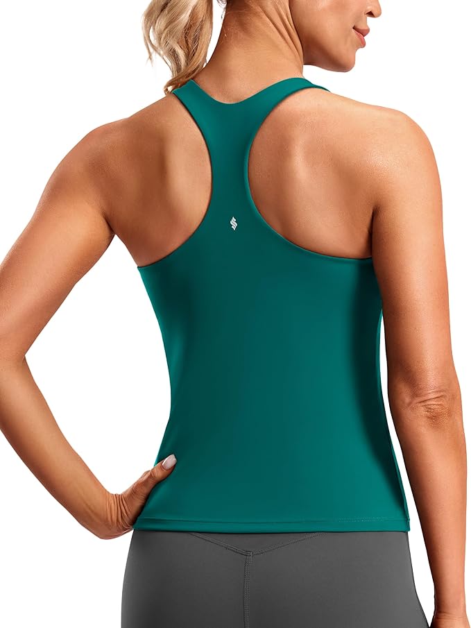Soothfeel Womens Workout Tank Tops with Built in Bra Racerback Athletic Yoga Top High Neck Sports Gym Sleeveless Shirts
