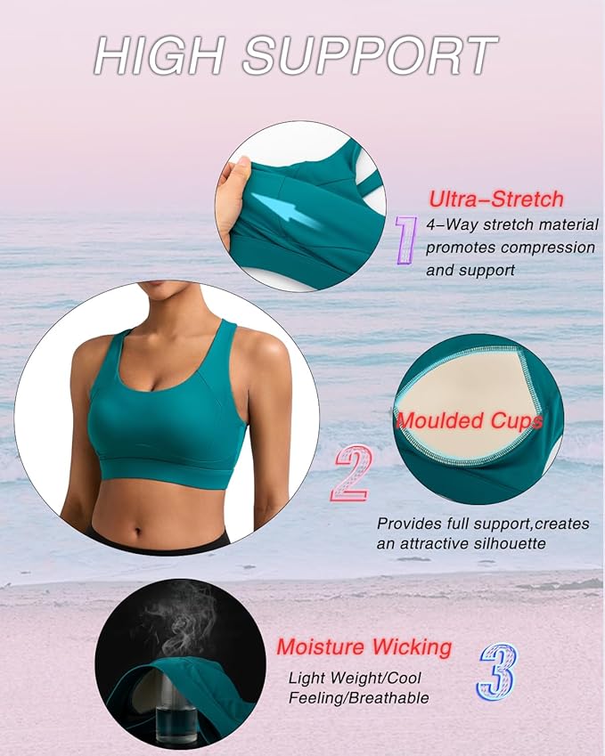 RUNNING GIRL Sports Bras for Women High Support,Racerback High Impact Grey Sports Bra Moulded Cup Workout Bra Push up