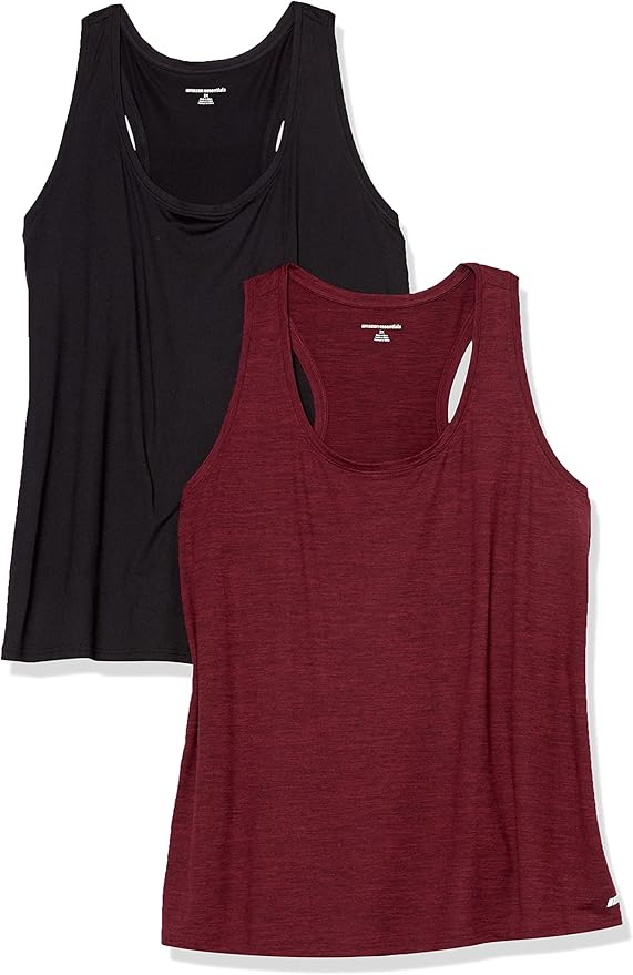 Amazon Essentials Women's Active Quick Dry Tech Stretch Racerback Scoop Neck Tank Top, Multipacks