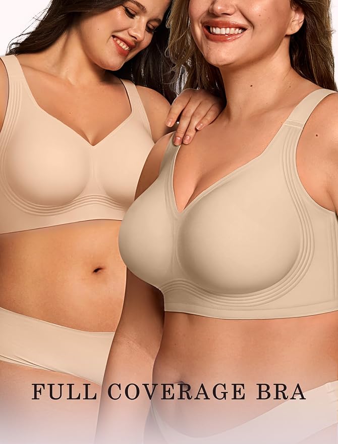 OEAK Womens Wireless Jelly Bra Plus Size Supportive Seamless Bras Full Coverage Push Up Comfortable No Underwire Tshirt Bras