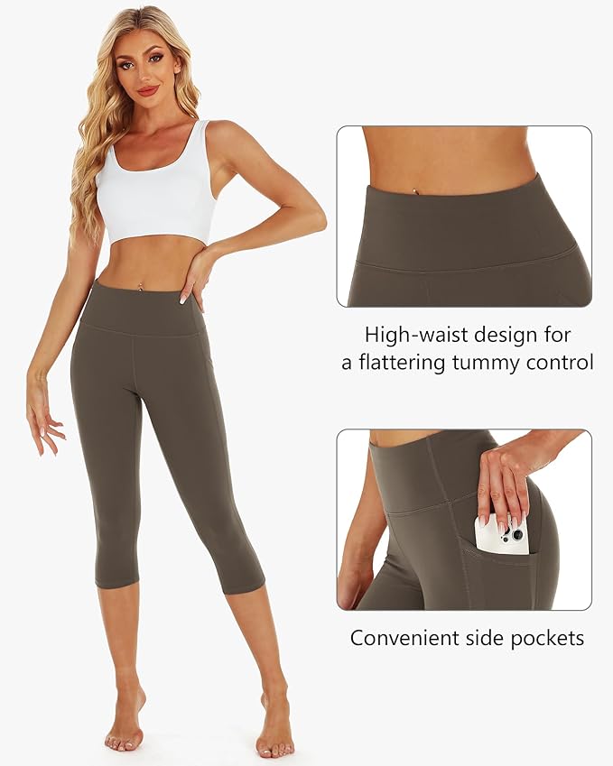 Stelle Women's Capri Yoga Pants with Pockets Essential High Waisted Leggings for Workout