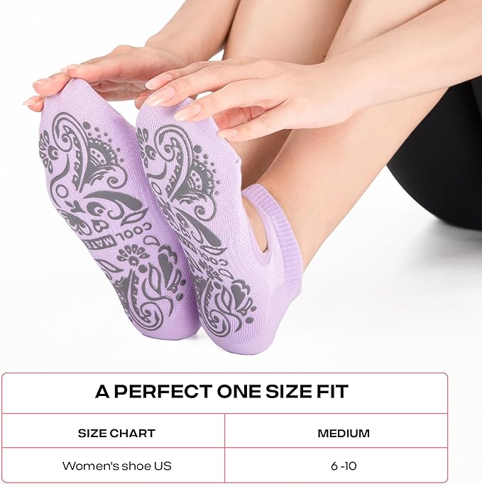 CoolMate Pilates Socks with Grips for Women, Yoga Socks, Crew Non Slip Women for Barre, Pilates Gifts for Women