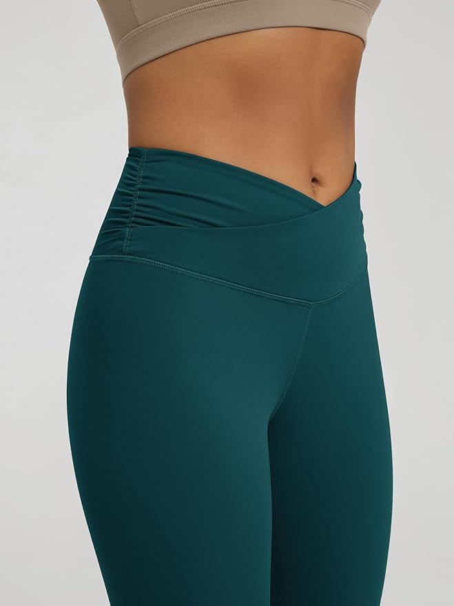 ODODOS Women's Cross Waist Yoga Leggings with Inner Pocket, 23"/25"/28" Gathered Crossover Workout Yoga Pants