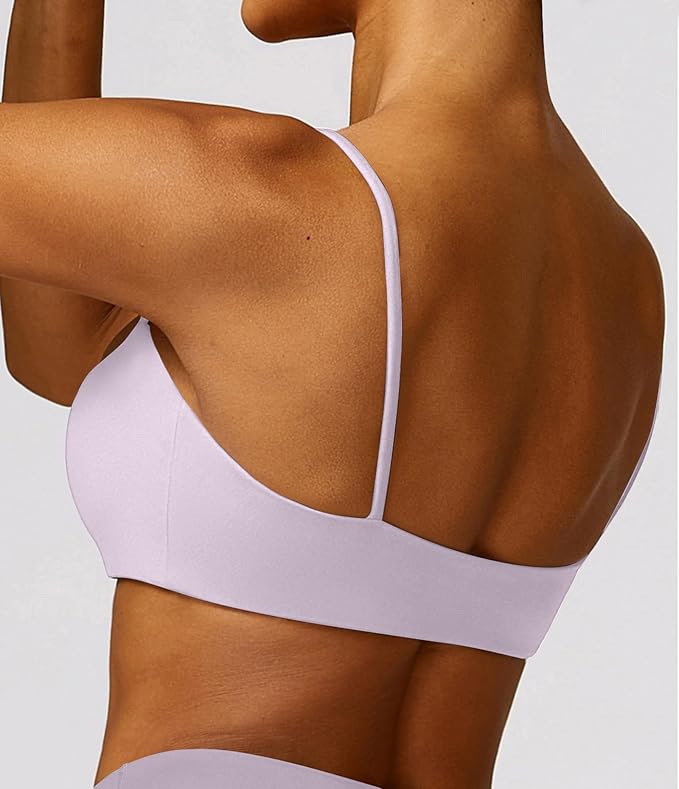 Comper Women's Sports Bra with Thin Straps Stretchy Wirefree Workout Bras Lightweight Workouts Bralette with Removable Pads