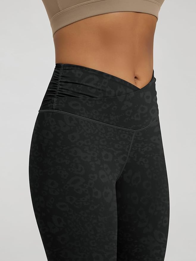 ODODOS Women's Cross Waist Yoga Leggings with Inner Pocket, 23"/25"/28" Gathered Crossover Workout Yoga Pants