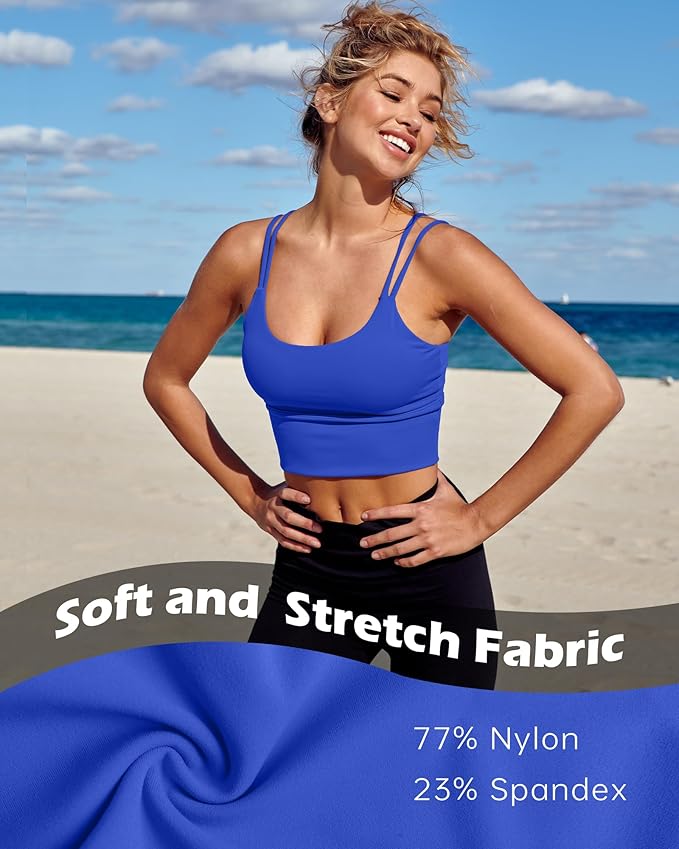 Everrysea Sports Bras for Women High Support Longline Workout Tank Tops Built in Bra Strappy Yoga Padded Crop Top