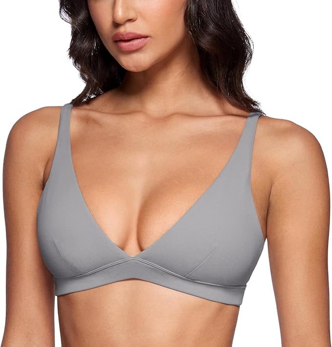 INGIA Womens Deep V-Neck Sports Bra Padded Low Impact Fitness Yoga Bra U Back Wireless Workout Bra Contour Crop Top