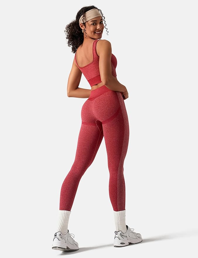 OLCHEE Womens Workout Sets 2 Piece Seamless Square Neck Sports Bra Padded Butt Lifting Leggings High Waist Yoga Gym Outfits