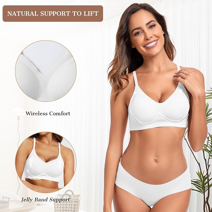 OEAK Womens Wireless Jelly Bras Comfortable Push Up Bra No Underwire Gel Bra Full Support Lift Everyday Seamless Tshirt Bras