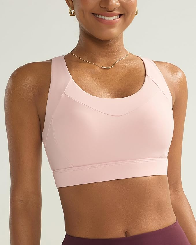RUNNING GIRL Sports Bra for Women High Support, Molded Cup High Impact Sports Bras with Sewn in Pads Strappy Running Bra