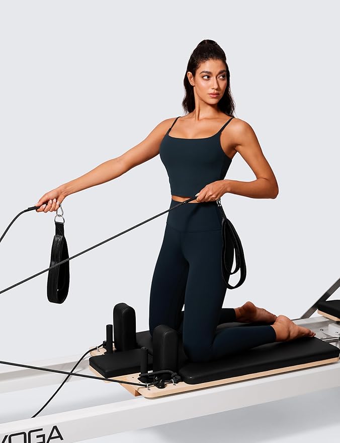 CRZ YOGA Butterlift Adjustable U Back Crop Tank Tops for Women - Padded Camisole Scoop Neck Workout Longline Sports Bras