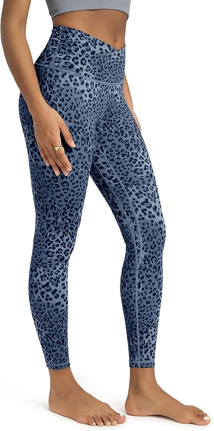 ODODOS Women's Cross Waist Yoga Leggings with Inner Pocket, 23"/25"/28" Gathered Crossover Workout Yoga Pants