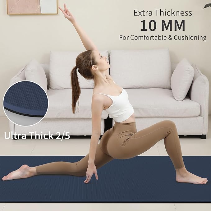 Yoga Mat Non Slip Anti-tear,extra thick-2/5 inch（10MM）High Resiliency Professional POE Yoga Mats for Women Men Kids,72"x24"inch,Workout, Yoga, Pilates and Floor Exercise, with Carrier Strap
