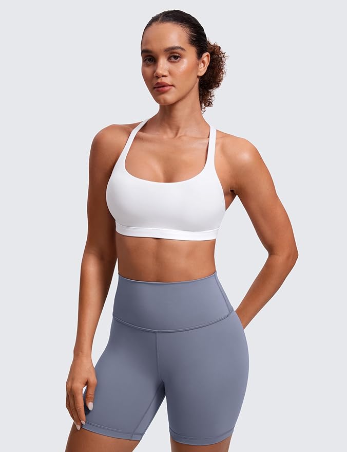 CRZ YOGA Naked Feeling Strappy Sports Bras for Women - Criss Cross Back Wireless Padded Cami Yoga Workout Top