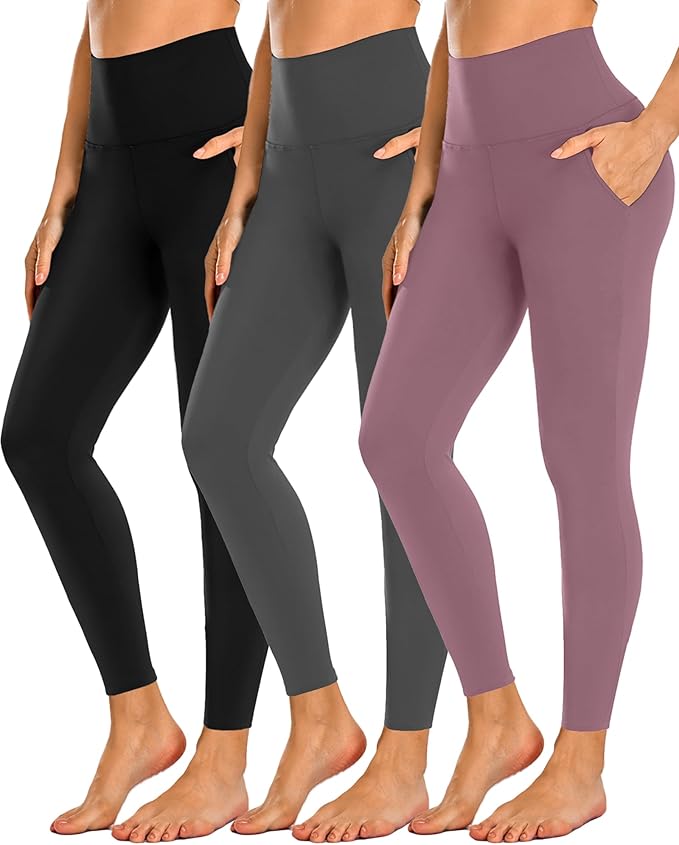 NEW YOUNG 3 Pack Leggings with Pockets for Women,High Waisted Tummy Control Workout Yoga Pants
