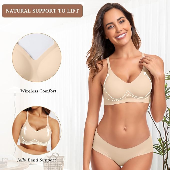 OEAK Womens Wireless Jelly Bras Comfortable Push Up Bra No Underwire Gel Bra Full Support Lift Everyday Seamless Tshirt Bras