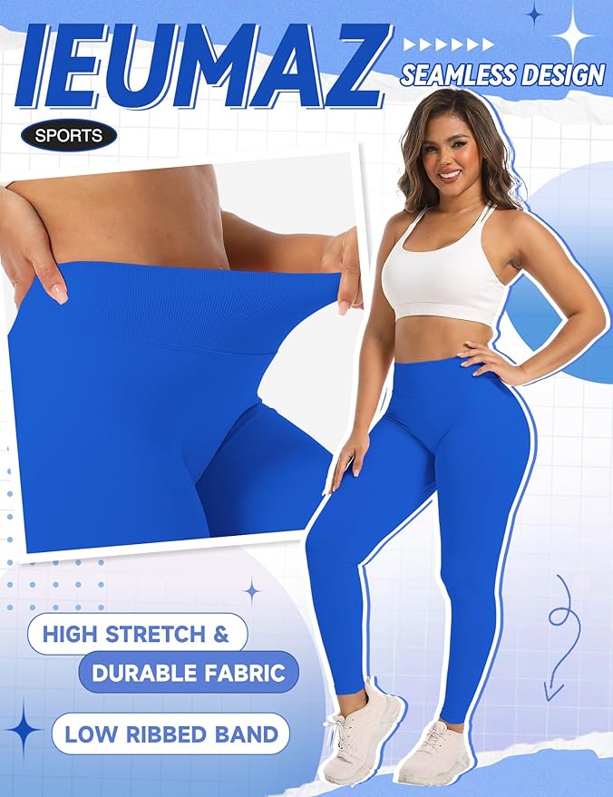 Ieumaz Scrunch Butt Lifting Leggings for Women Gym Seamless Workout Leggings Mid Low Waist Tummy Control Yoga Pants