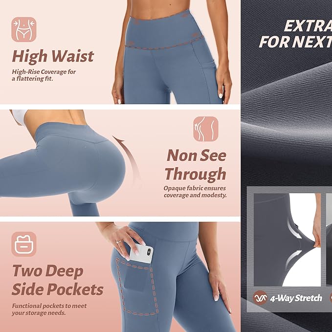 NexiEpoch 4 Pack Leggings for Women - High Waisted Tummy Control Soft Black Capri Yoga Pants with Pockets for Workout