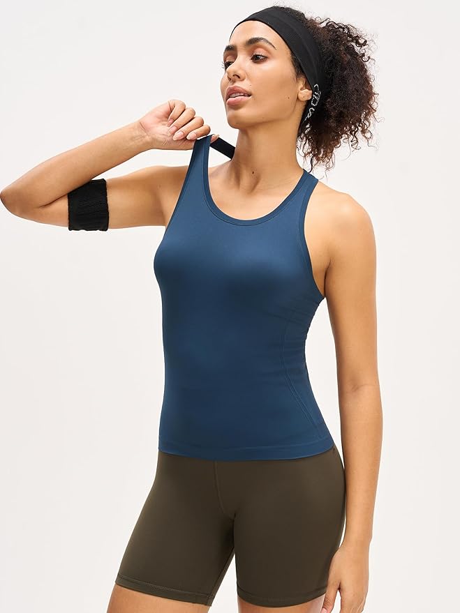 MCEDAR Women Seamless High Neck Workout Tank Tops Racerback Breathable Athletic Tops Slim Fit Running Tops