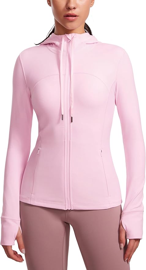 CRZ YOGA Butterluxe Hooded Athletic Jackets for Women - Full Zip Track Casual Tops with Thumb Holes Pockets