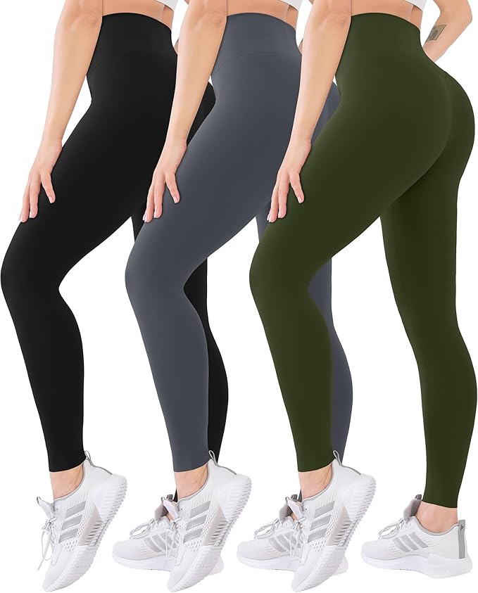 Blisset 3 Pack High Waisted Leggings for Women with Pockets Soft Active Tummy Control Pants for Yoga Running & Daily Wear