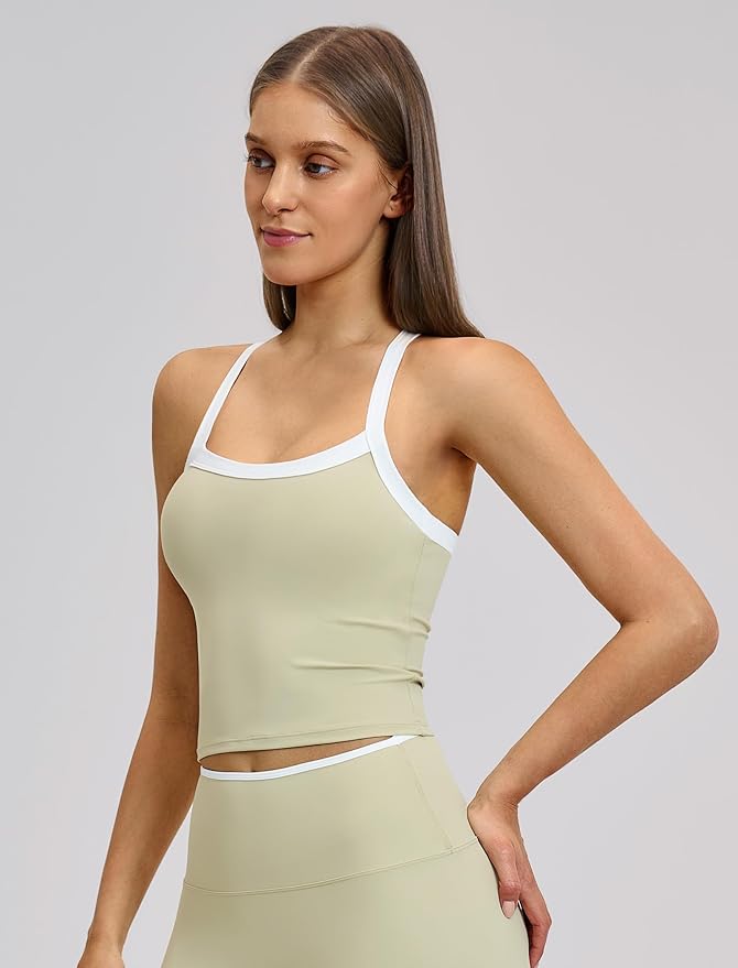 QBGJTD Womens Longline Sports Bras Cross Back Active Gym Yoga Padded Workout Crop Tank Top with Built in Bra