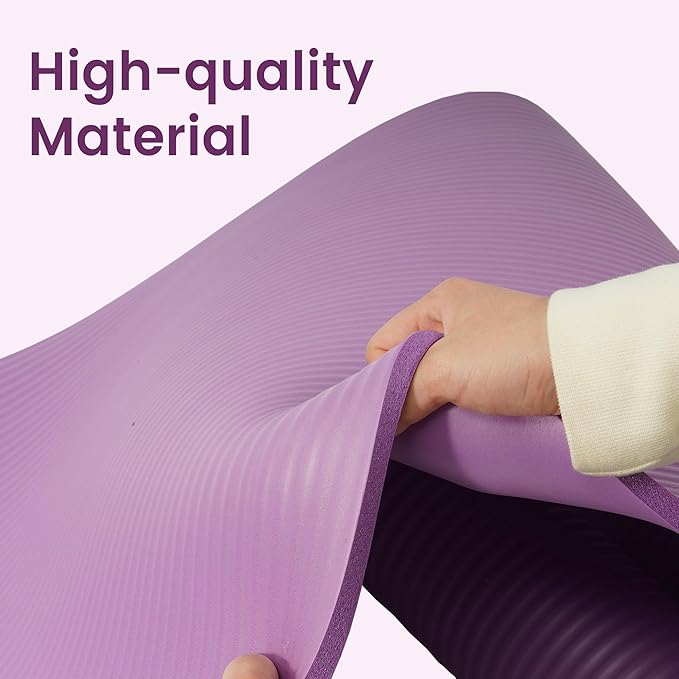 Fitvids Yoga Mat, 1/2-Inch Extra Thick High Density Exercise Mat, Anti-Tear Exercise Yoga Mat with Carrying Strap, Suitable for Various Yoga Exercises