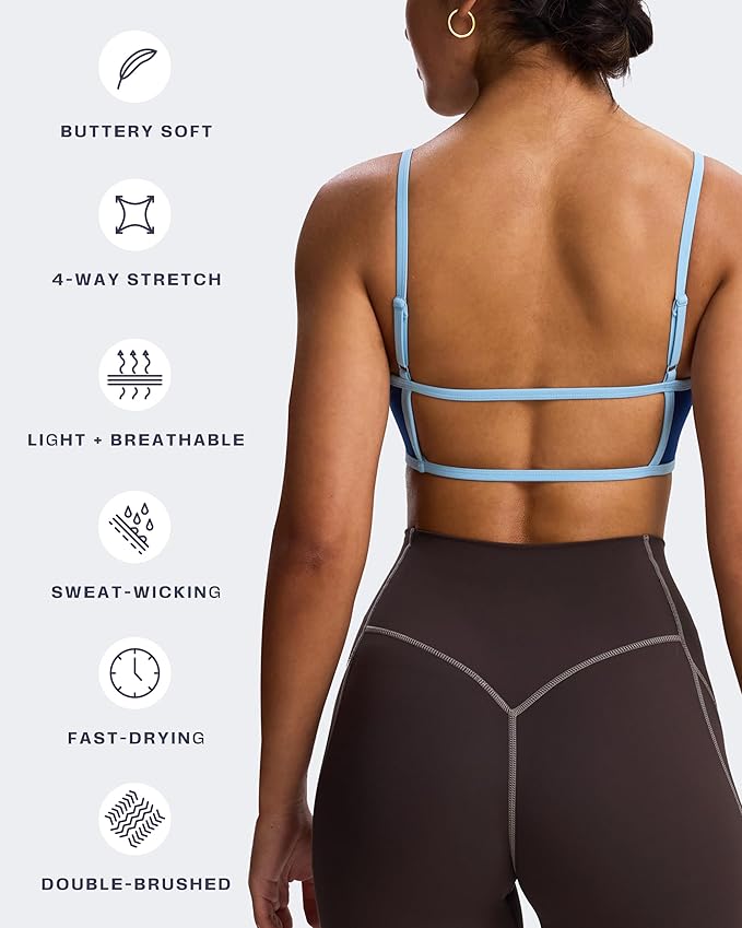 Aoxjox Women's Color Block Workout Sports Bras Fitness Lexi Lined Strappy Bra Athletic Yoga Crop Tank