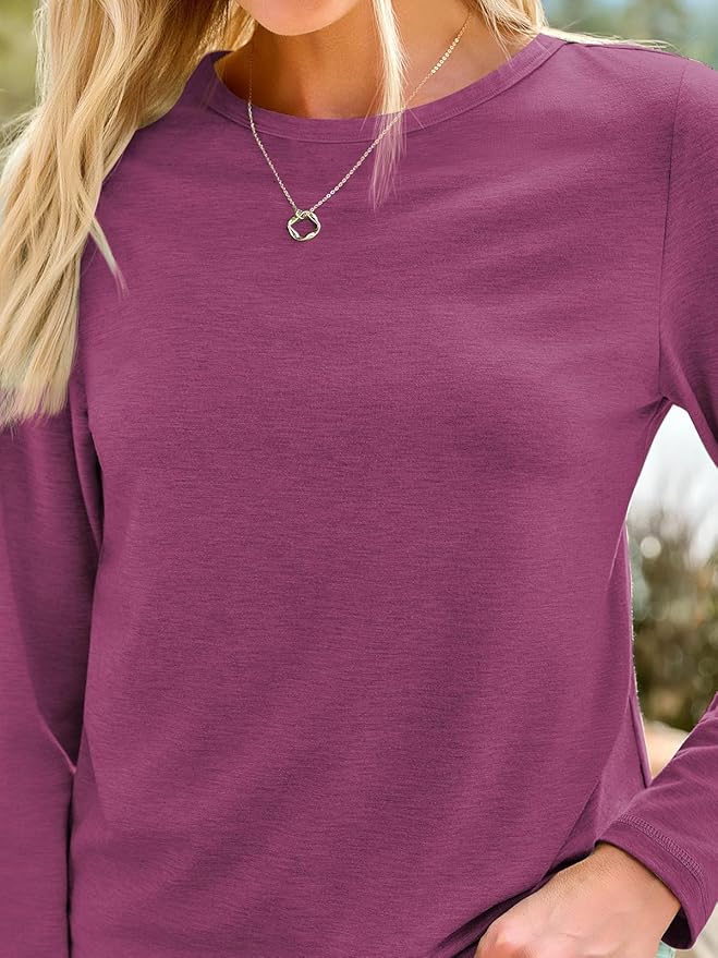 AUTOMET Women‘s Basic Long Sleeve Crewneck, Plus Size Winter & Spring Top, Casual Fall Tee for Teacher & Everyday Outfits