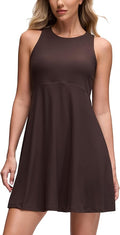CRZ YOGA Cloudweight Double Layer Midi Dress for Women - Crewneck Flowy Tank Top Sleeveless Outfits for Casual Travel