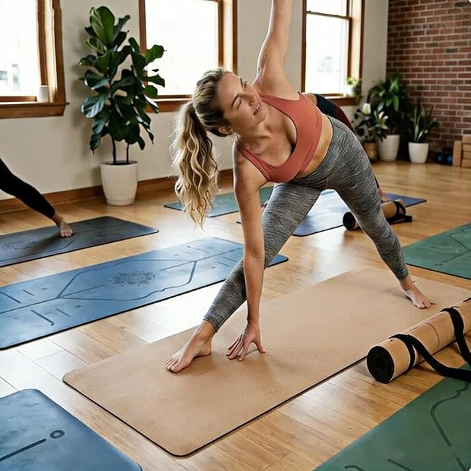 Cork Yoga Mat extra thick 6mm TPE Yoga Mat 72x24 Inch High Density Non-Slip Workout Mat Super Grip Quick-Dry for Hot Yoga, Home Gym