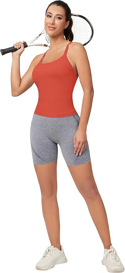 MathCat Workout Tank Tops for Women with Built in Bra, Sleeveless Gym Tops Seamless Racerback Athletic Yoga Shirts