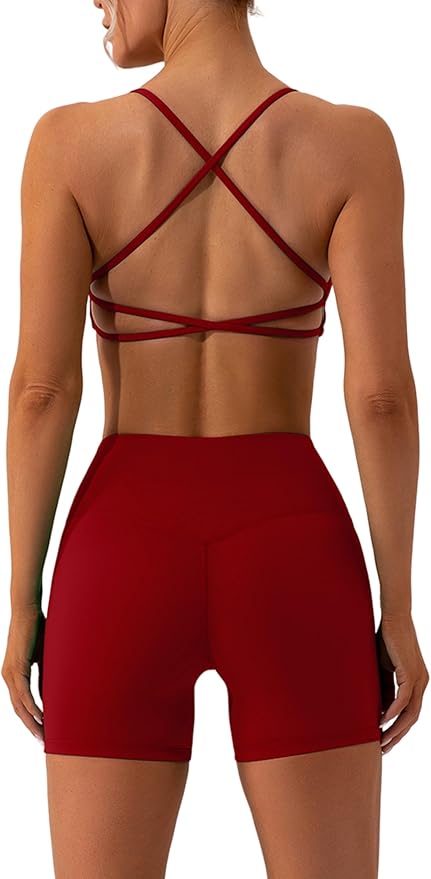 ABOCIW Workout Sets for Women 2 Piece Twist Front Halter Sports Bras High Waist Biker Shorts Exercise Gym Yoga Outfit