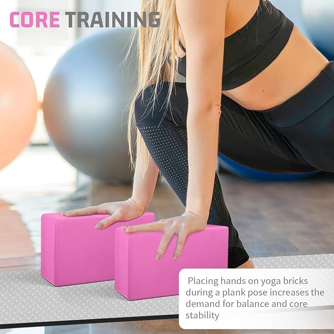 2 Pack 3"x6"x9" EVA Foam Yoga Block Supportive Latex-Free, Non-Slip Exercise Blocks for Pilates, Meditation, Balance, Stretching and Deep Poses